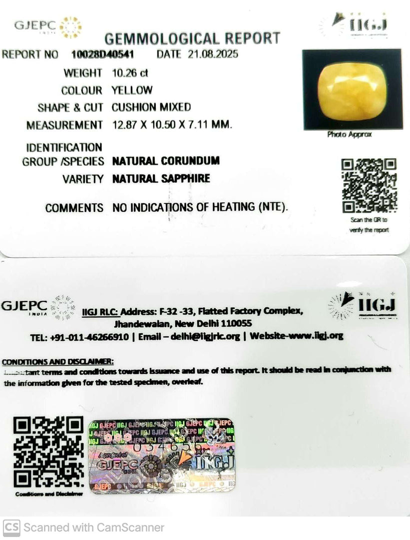 10.26/CT Natural Yellow Sapphire With Govt Lab Certificate (2331)