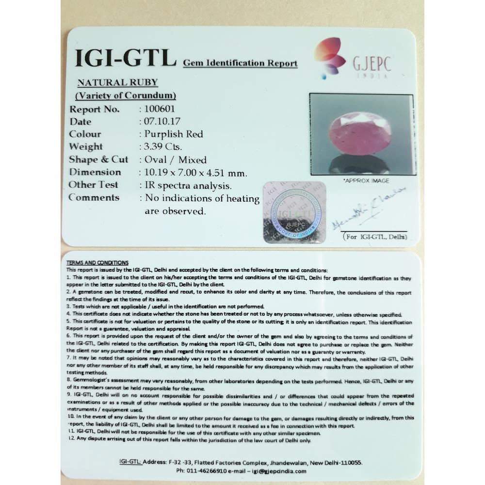 3.77 Ratti Natural Mozambique Ruby with Govt. Lab Certificate-(7881)