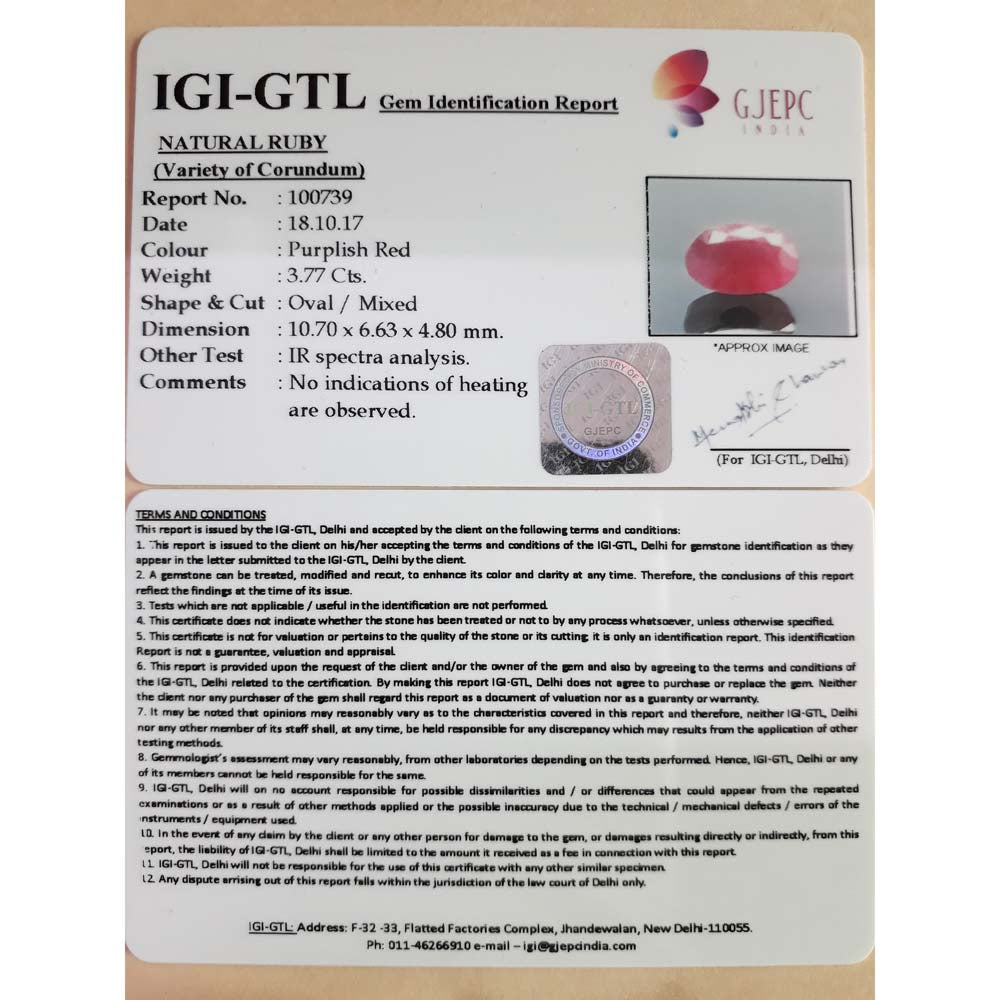 4.19 Ratti Natural New Burma Ruby with Govt. Lab Certificate-(3100)