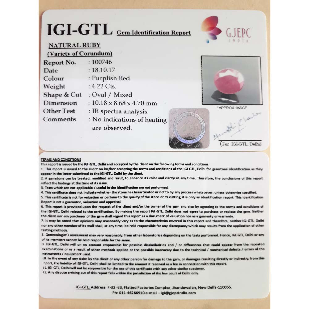 4.69 Ratti Natural New Burma Ruby with Govt. Lab Certificate-(2100)