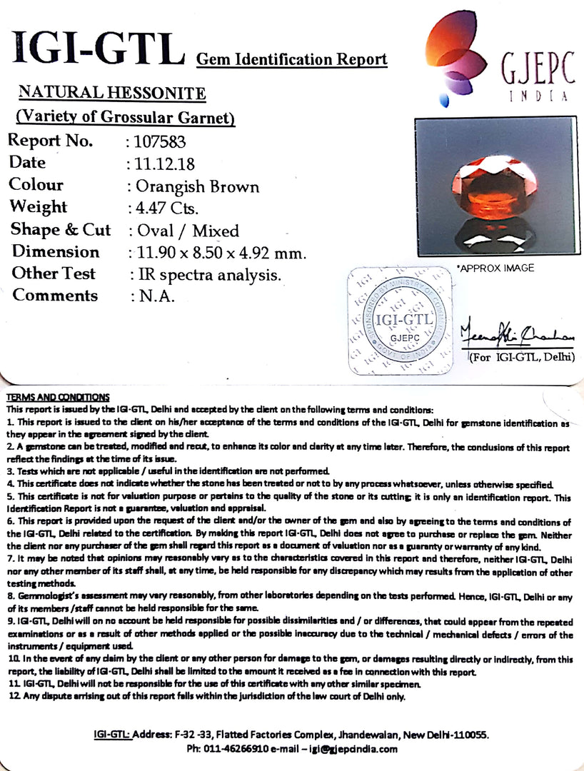 4.97 Ratti  Natural Hessonite with Govt. Lab Certificate-(1221)