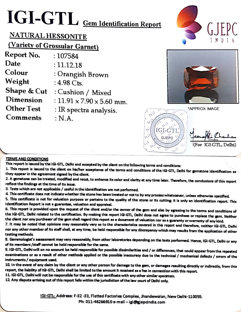 5.53 Ratti  Natural Hessonite with Govt. Lab Certificate-(1221)
