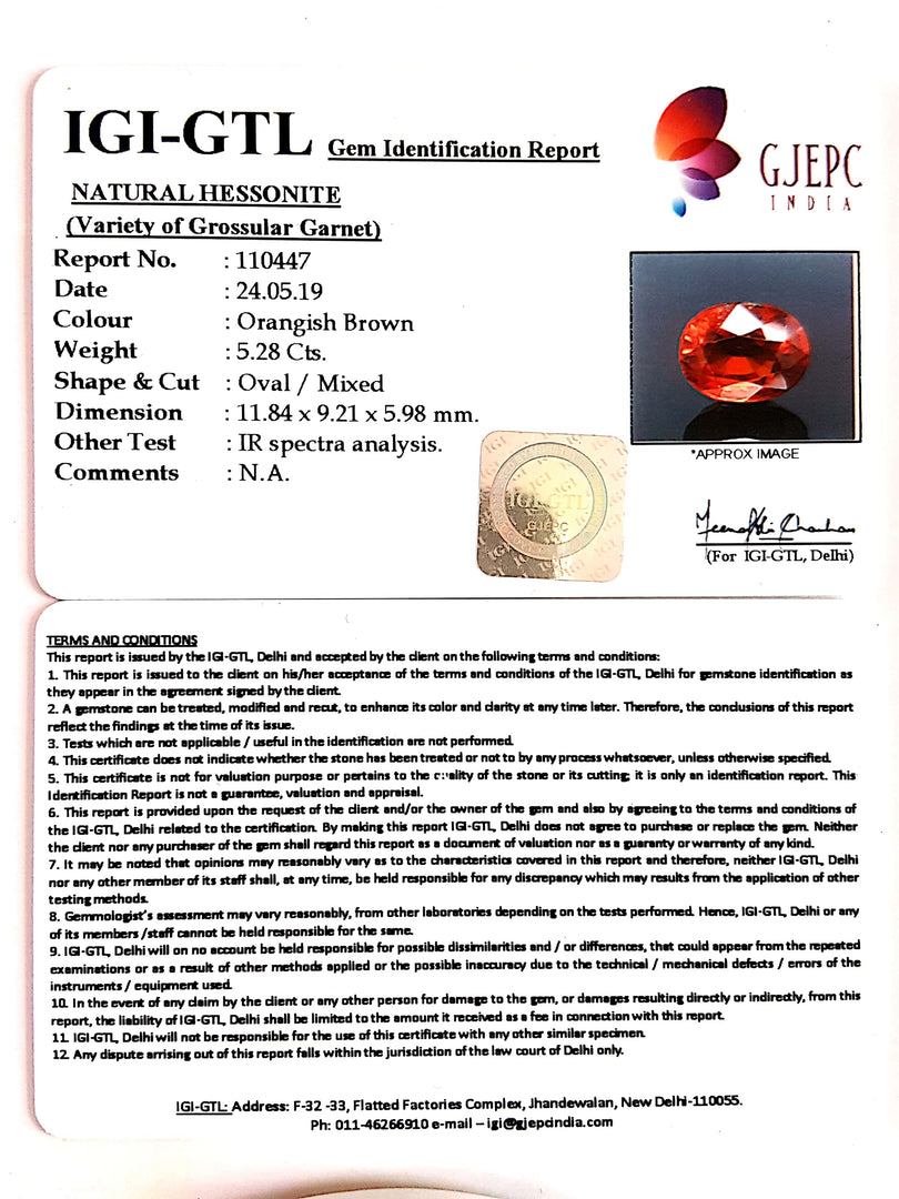 5.87 Ratti  Natural Hessonite with Govt. Lab Certificate-(1221)