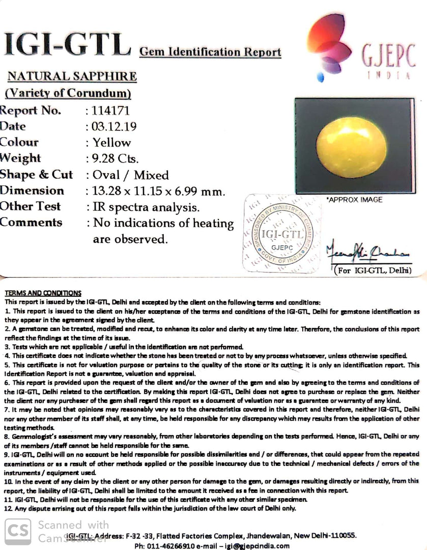 10.31 Ratti Natural Yellow Sapphire with Govt Lab Certificate-(1221)