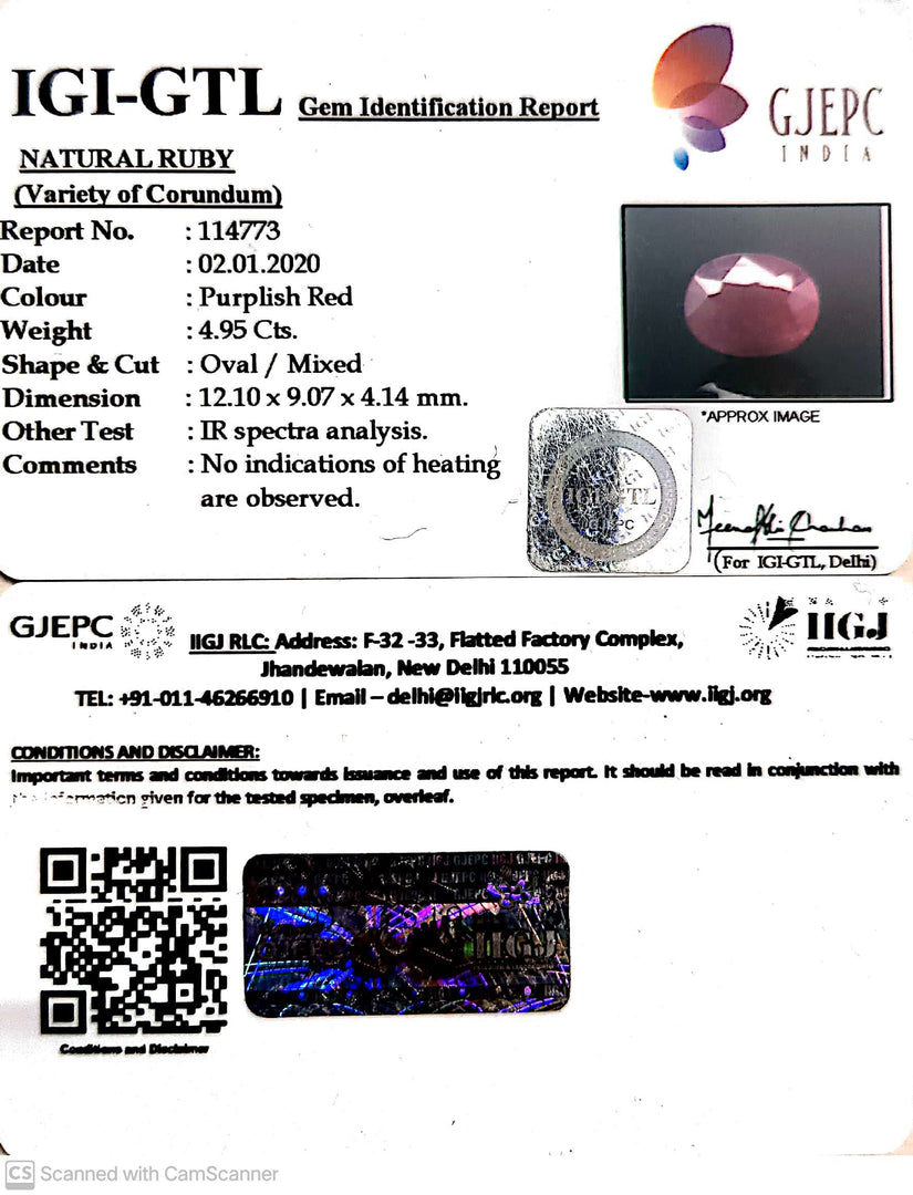 4.95/CT Natural Ruby with Govt. Lab Certificate (4551)