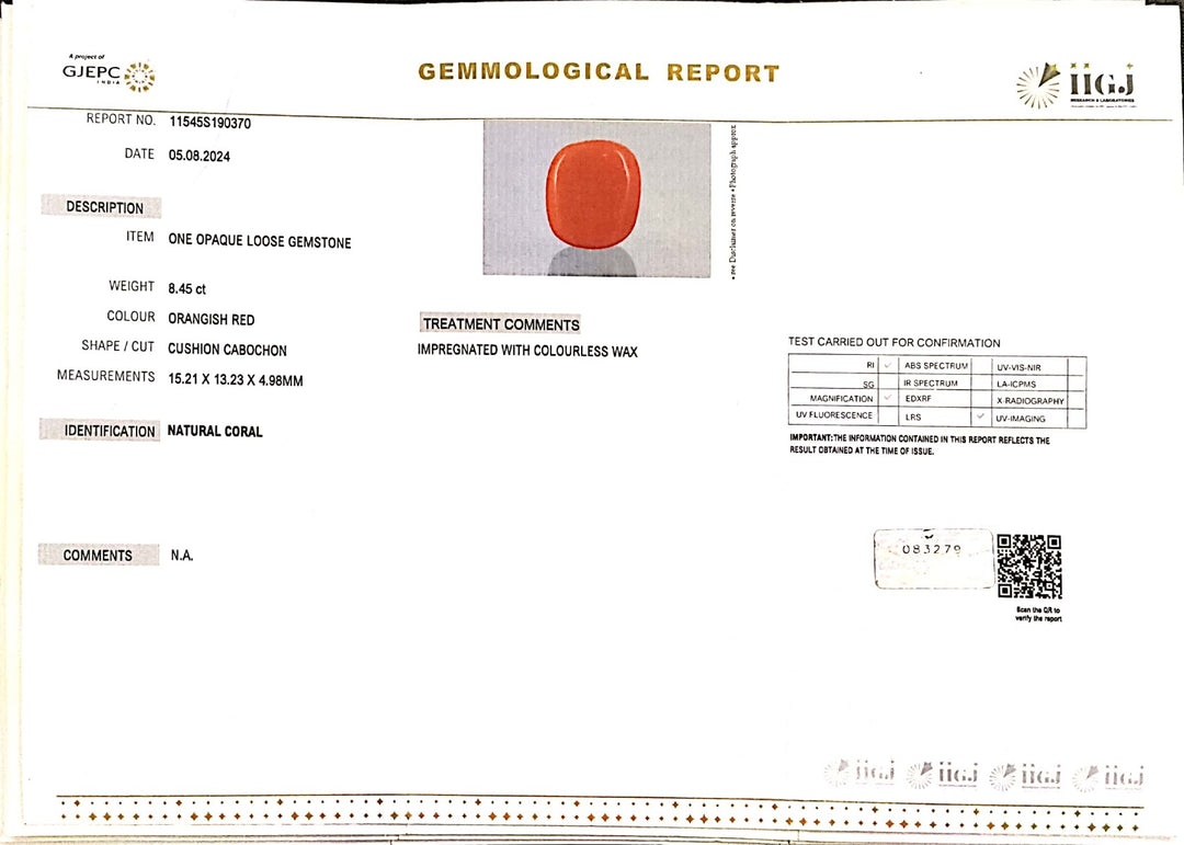 8.45/Carat Natural Cylindrical Red Coral (2100)