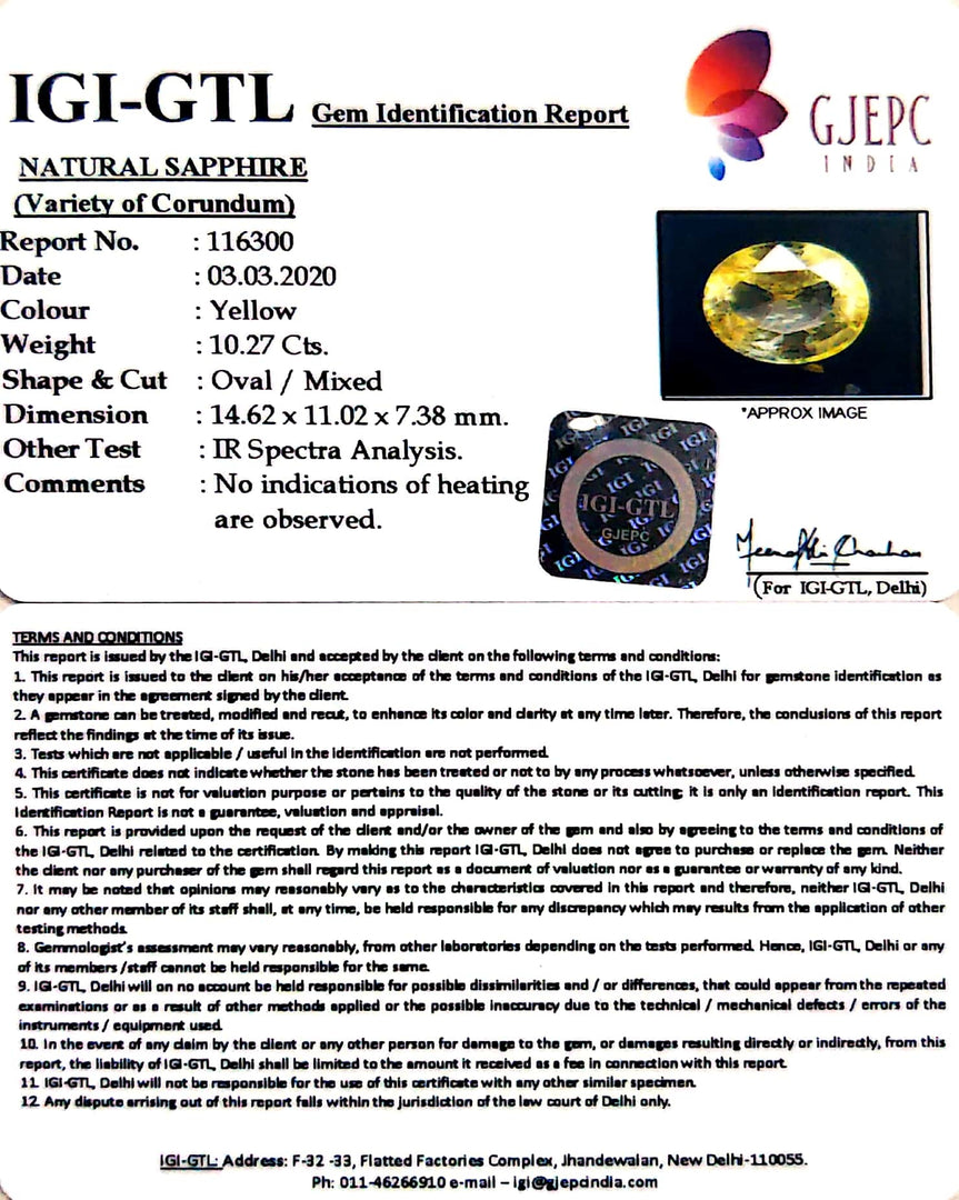 10.27/CT Natural Yellow Sapphire with Govt Lab Certificate-78810