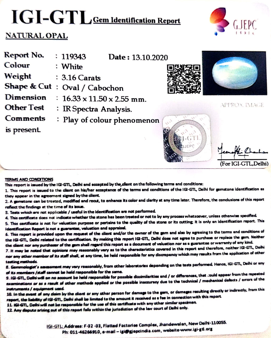 5.64/CT Natural Opal with Govt. Lab Certificate (4551)