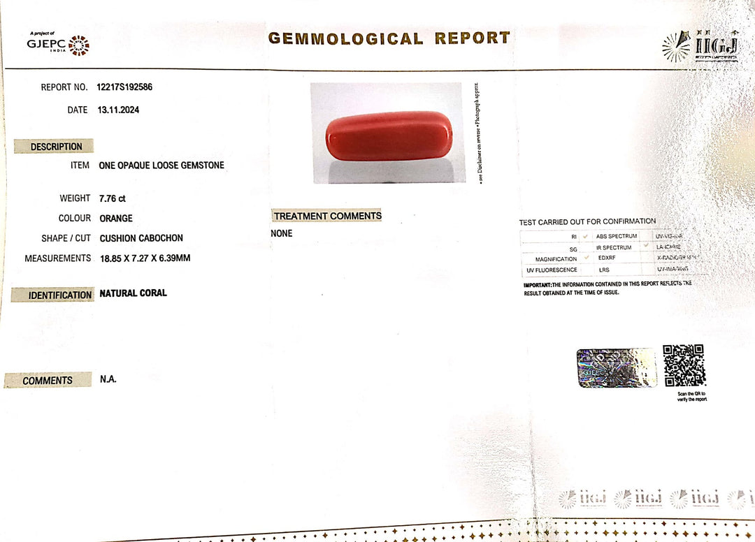 7.76/Carat Natural Cylindrical Red Coral-1800