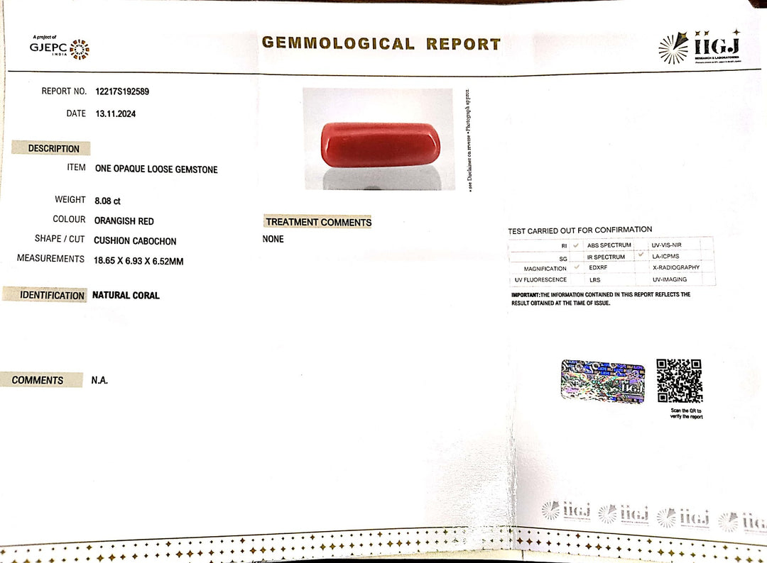 8.08/Carat Natural Cylindrical Red Coral-1800