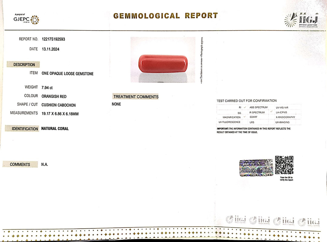 7.94/Carat Natural Cylindrical Red Coral-1800