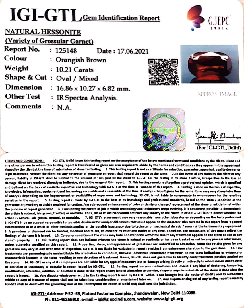 11.33 Ratti Natural Govt. Lab Certified Ceylonese Gomed-(1221)