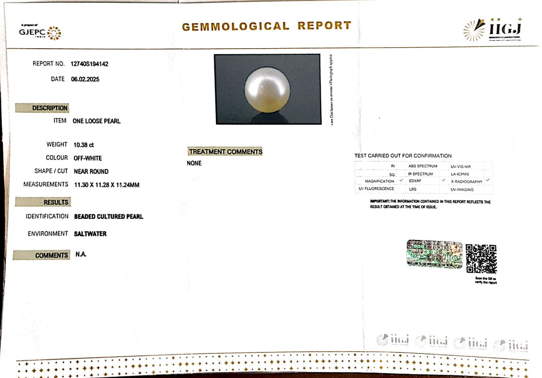 10.38/CT South Sea Pearl with Govt. Lab Certificate-1550