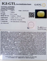 Load image into Gallery viewer, 8.11/CT Natural Yellow Sapphire with Govt Lab Certificate-(1221)