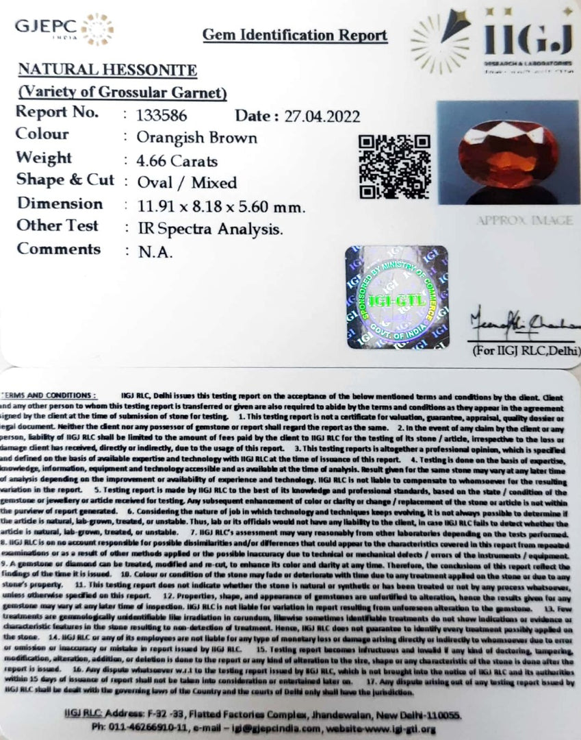 5.17 Ratti Natural Govt. Lab Certified Ceylonese Gomed-(1221)