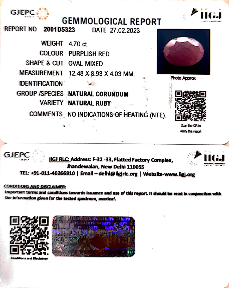 4.70/CT Natural Ruby with Govt. Lab Certificate | Gem Selections