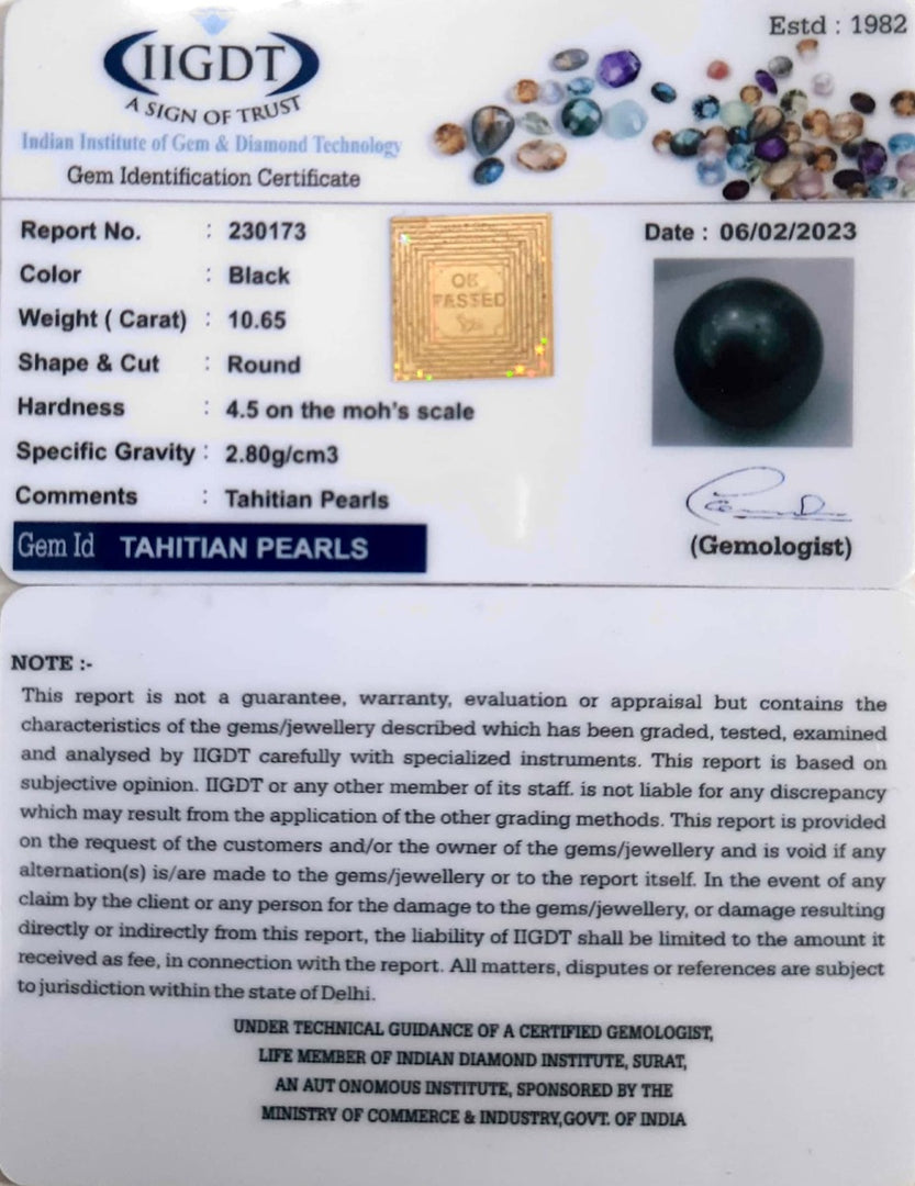 10.65/CT Natural Tahitian Pearl With Lab Certificate-(1332)