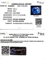 Load image into Gallery viewer, 3.97/CT Natural Blue Sapphire with Govt Lab Certificate-BLUSA9U