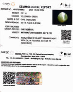 Load image into Gallery viewer, 2.81/CT Natural Chrysoberyl Cat's Eye with Govt. Lab Certificate (12210)