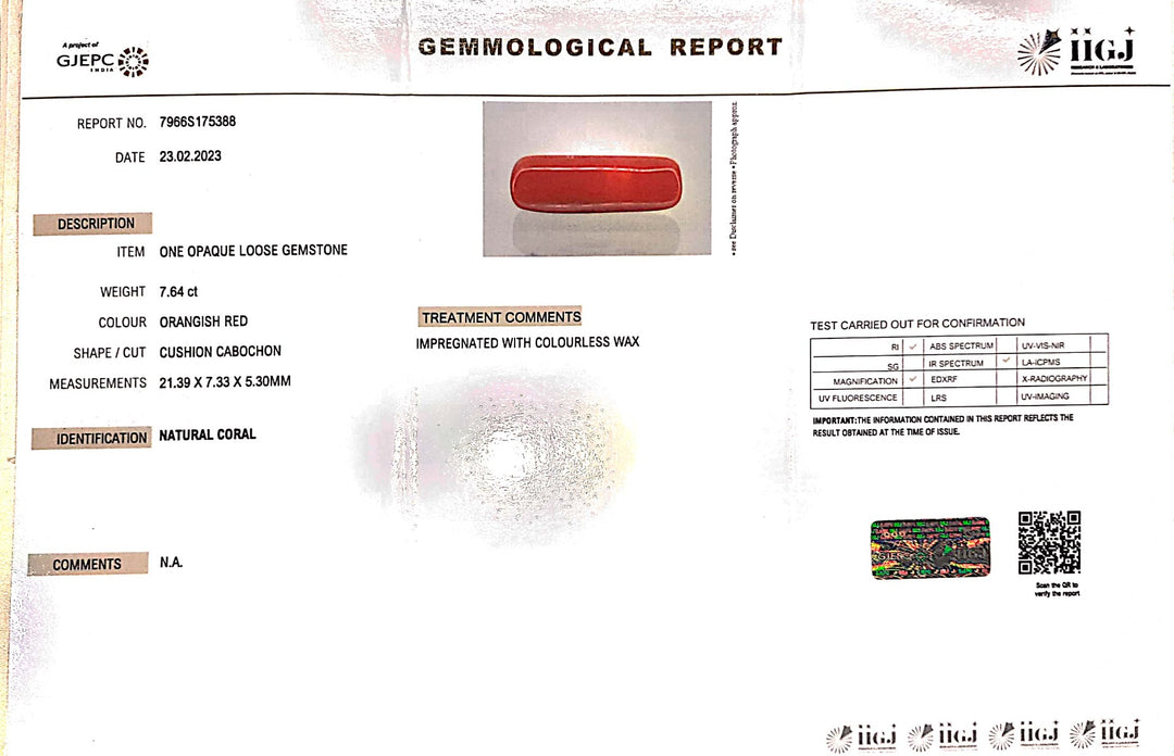 7.64/Carat Natural Cylindrical Red Coral (1500)