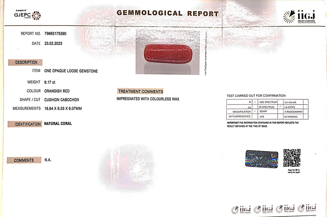 6.17/Carat Natural Cylindrical Red Coral-1200