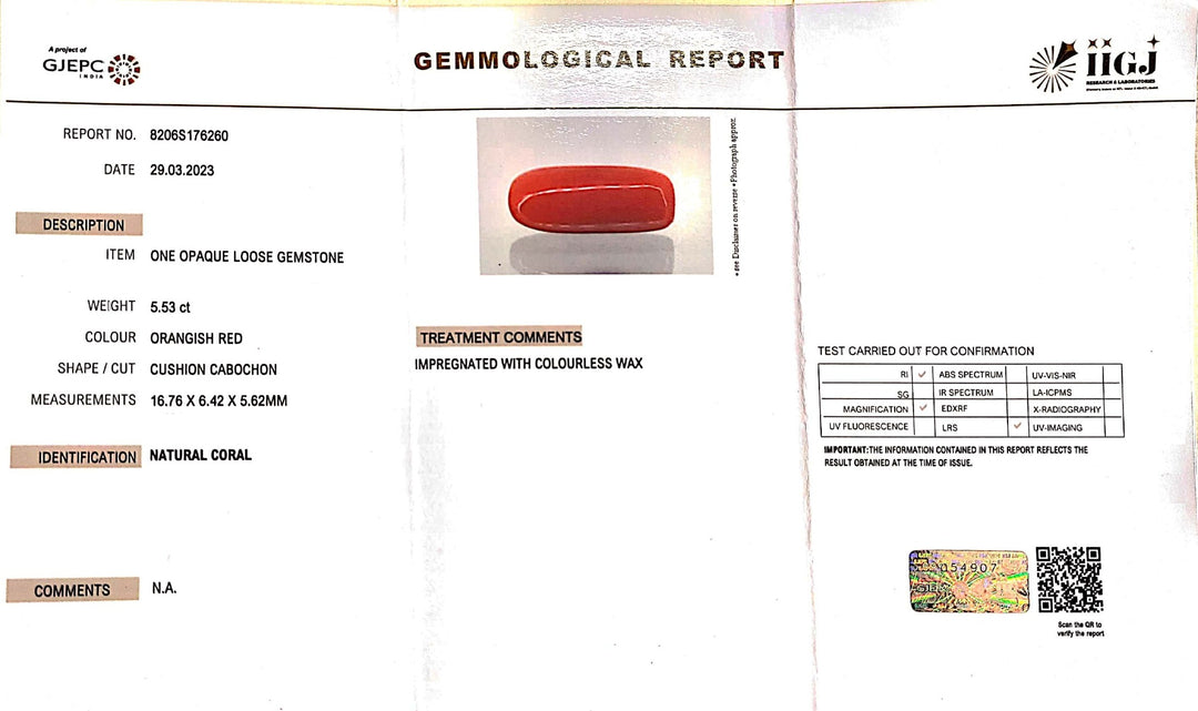 5.53/Carat Natural Cylindrical Red Coral (1500)