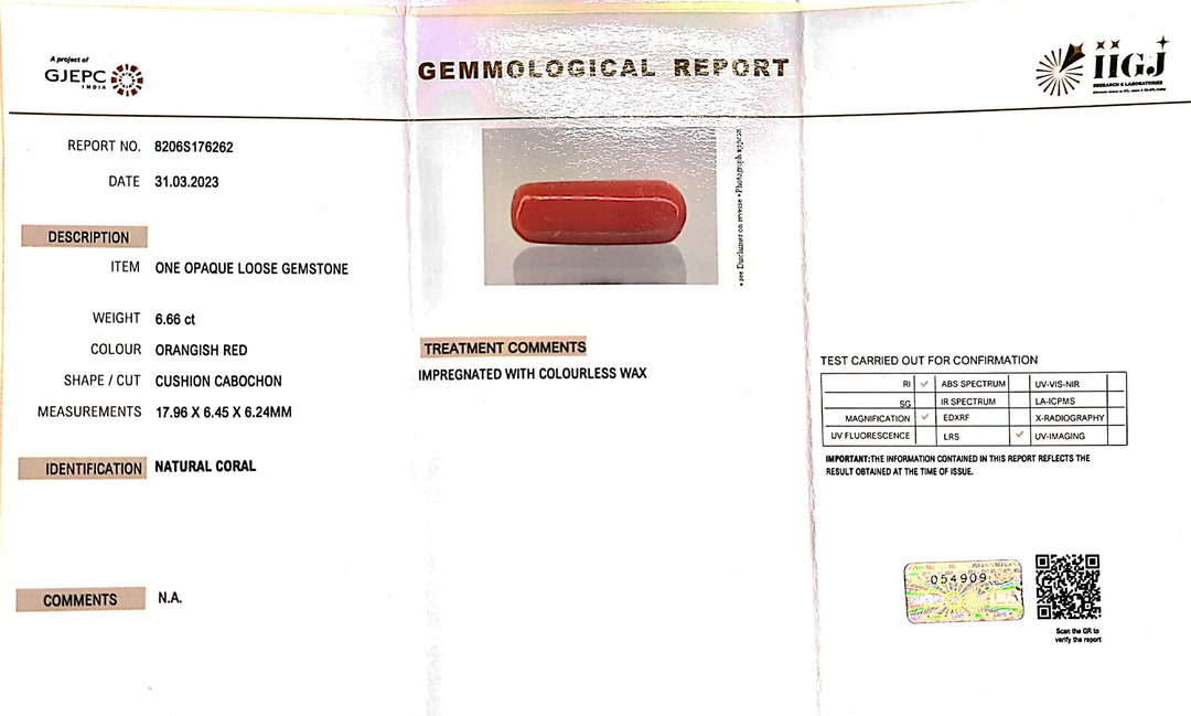 6.66/Carat Natural Cylindrical Red Coral (1800)