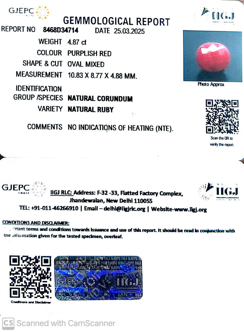 4.87/CT Natural Ruby with Govt. Lab Certificate