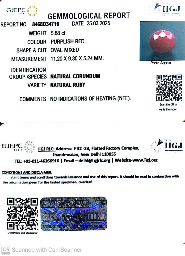 5.88/CT Natural Ruby with Govt. Lab Certificate