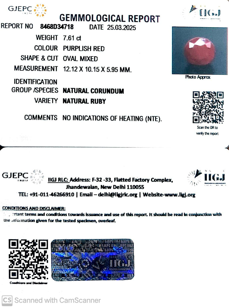 7.61/CT Natural Ruby with Govt. Lab Certificate