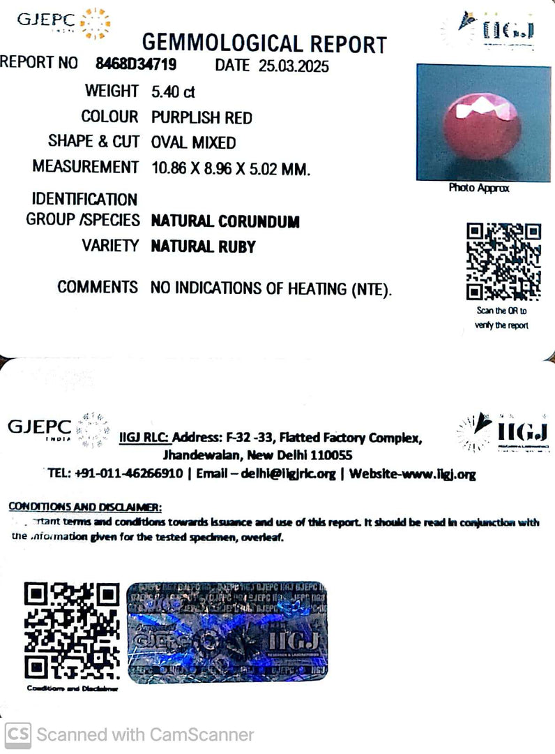 5.40/CT Natural Ruby with Govt. Lab Certificate