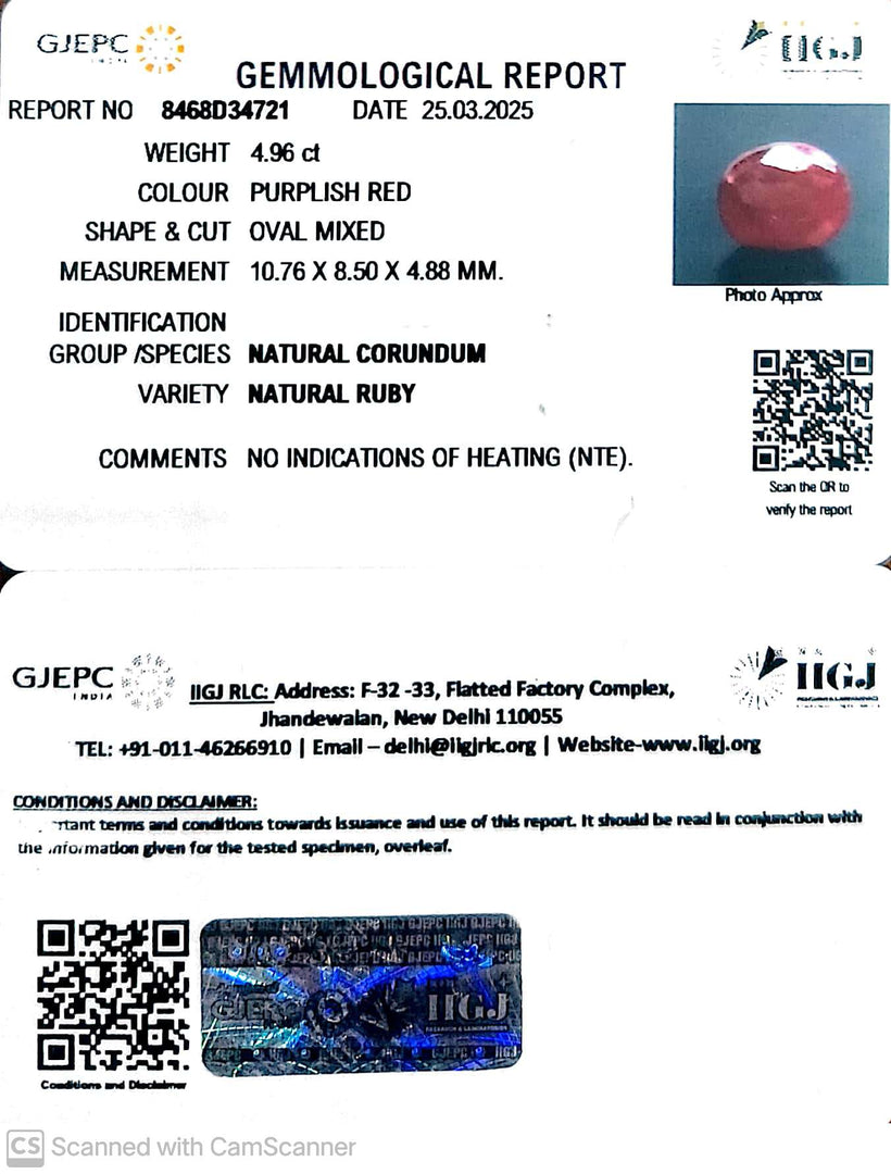 4.96/CT Natural Ruby with Govt. Lab Certificate