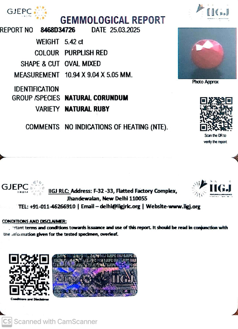 5.42/CT Natural Ruby with Govt. Lab Certificate