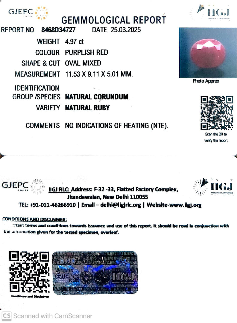 4.97/CT Natural Ruby with Govt. Lab Certificate