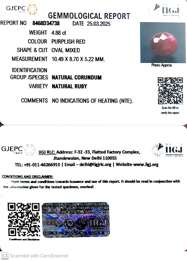 4.88/CT Natural Ruby with Govt. Lab Certificate