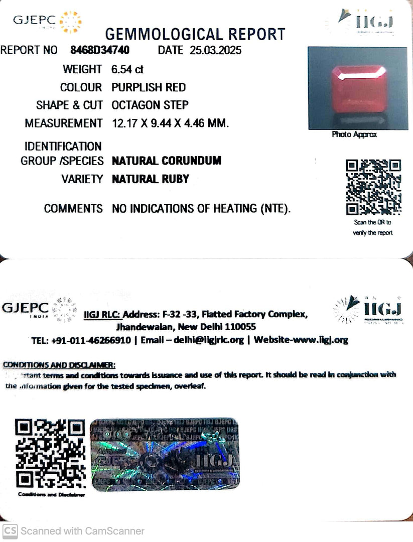 6.54/CT Natural Ruby with Govt. Lab Certificate