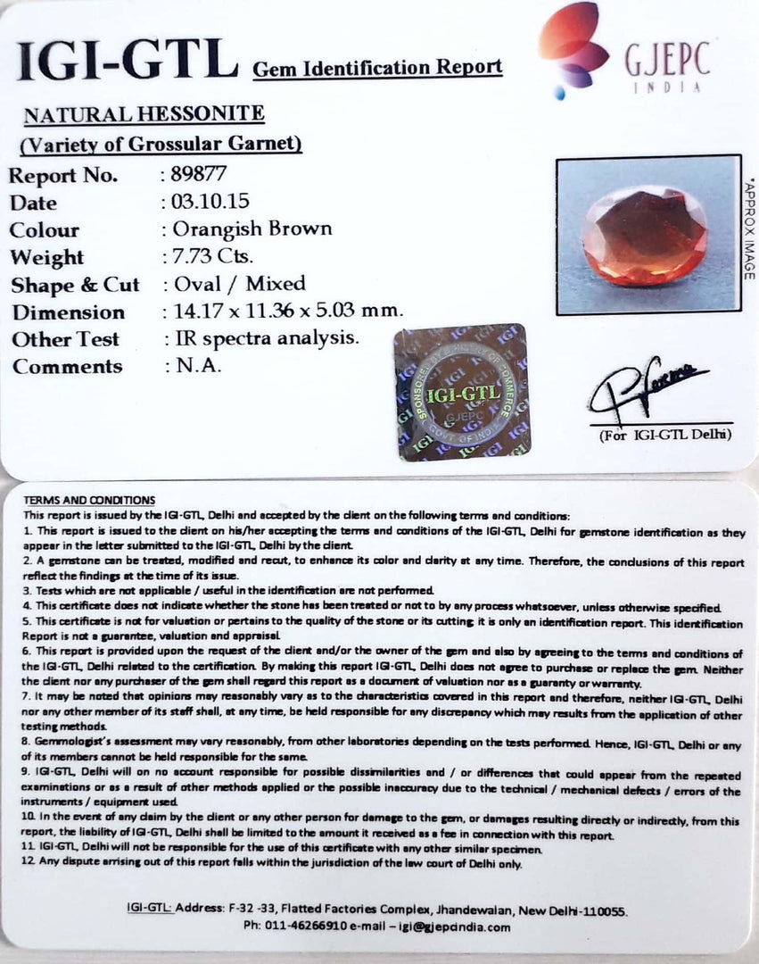 7.91 Ratti Natural Hessonite with Govt. Lab Certificate-(1221)