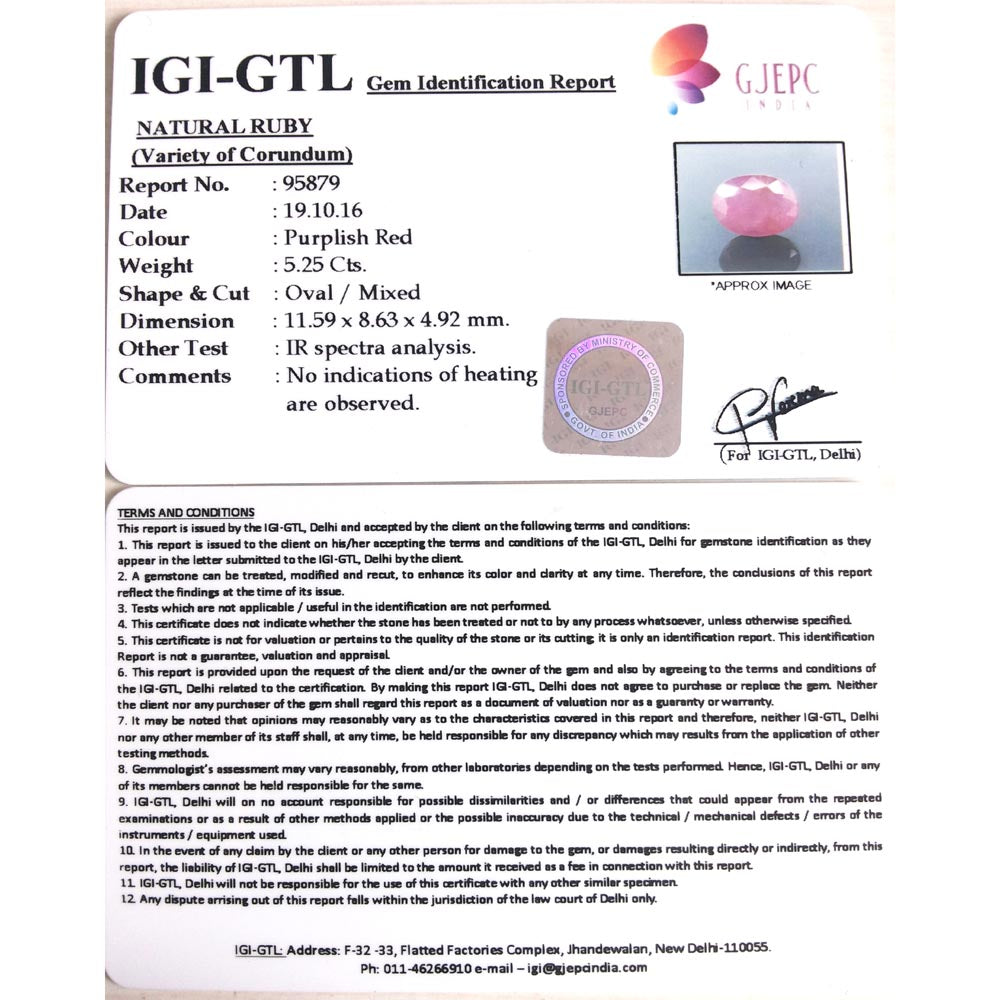 5.83 Ratti Natural New Burma Ruby with Govt. Lab Certificate-(3441)