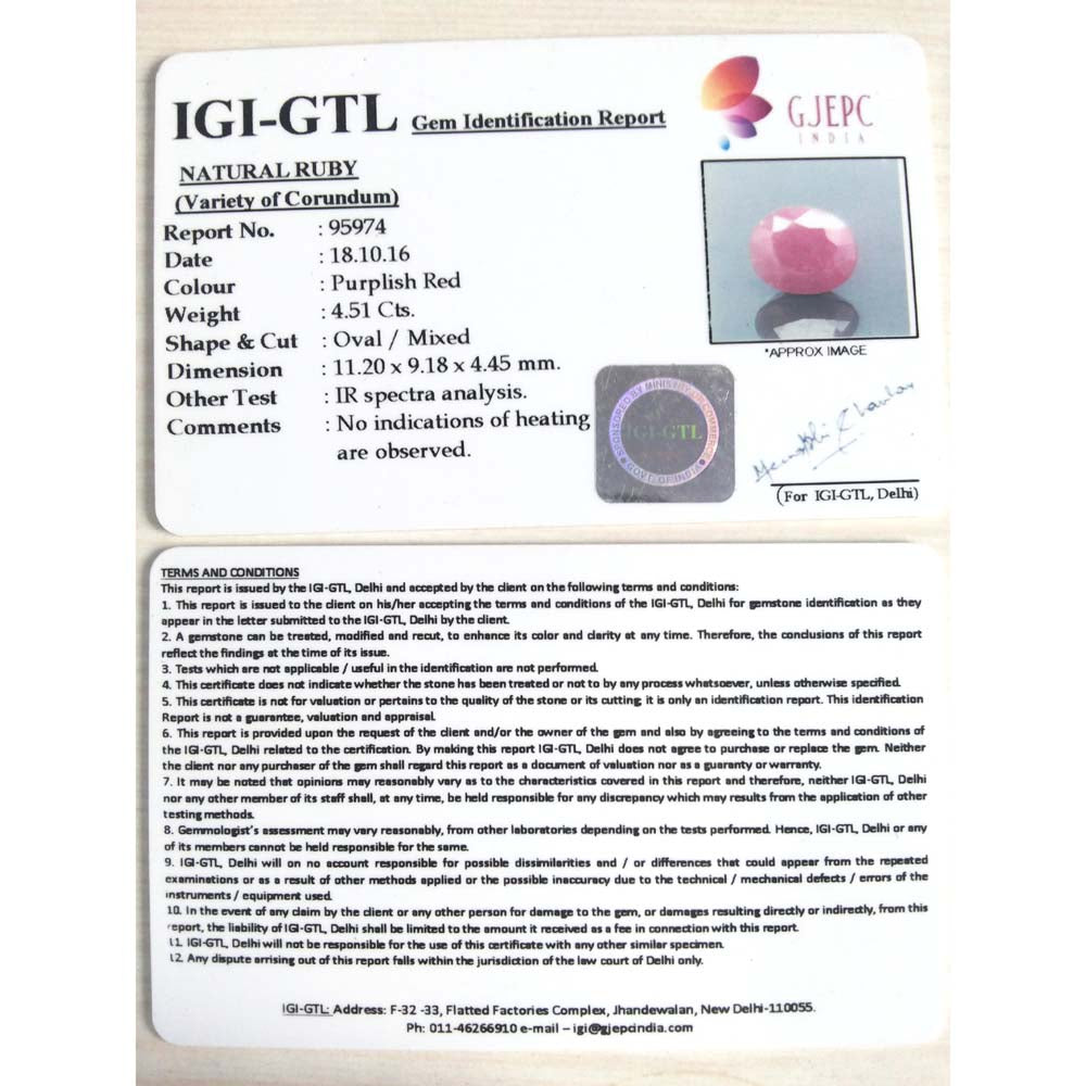 5.01 Ratti Natural New Burma ruby with Govt. Lab Certificate-(4551)