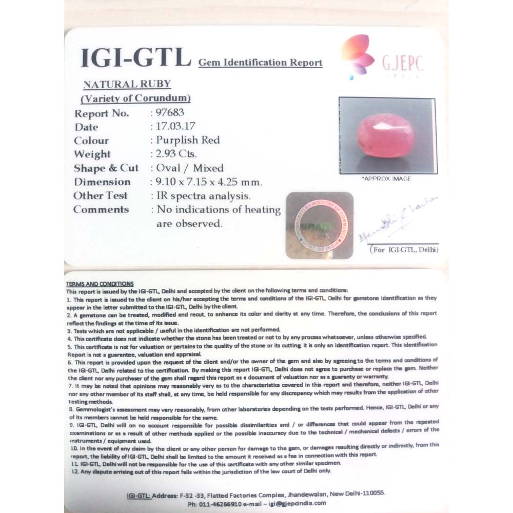 3.26 Ratti Natural Mozambique Ruby with Govt. Lab Certificate-(12210)