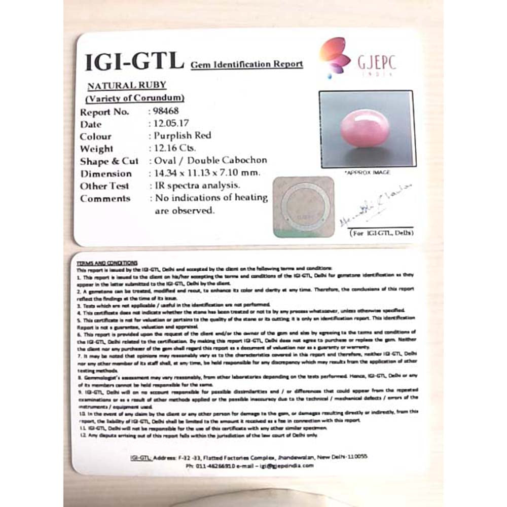 13.49 Ratti Natural New Burma ruby with Govt. Lab Certificate-12210