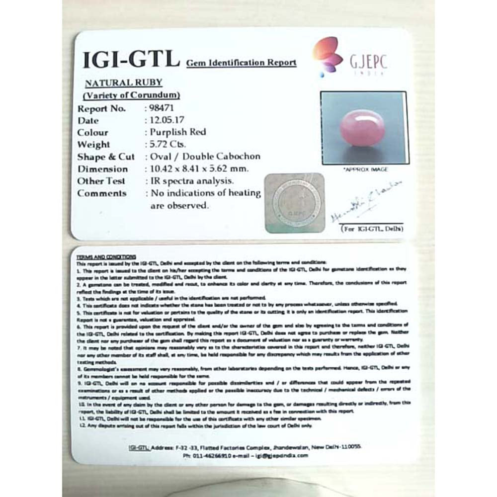 6.36 Ratti Natural New Burma ruby with Govt. Lab Certificate-12210