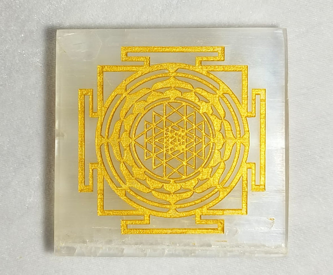 Golden Shri Yantra Selenite Charging Plate
