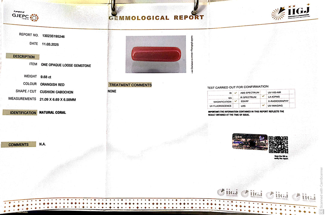9.68/CT Natural Red Coral With Govt. Lab Certificate