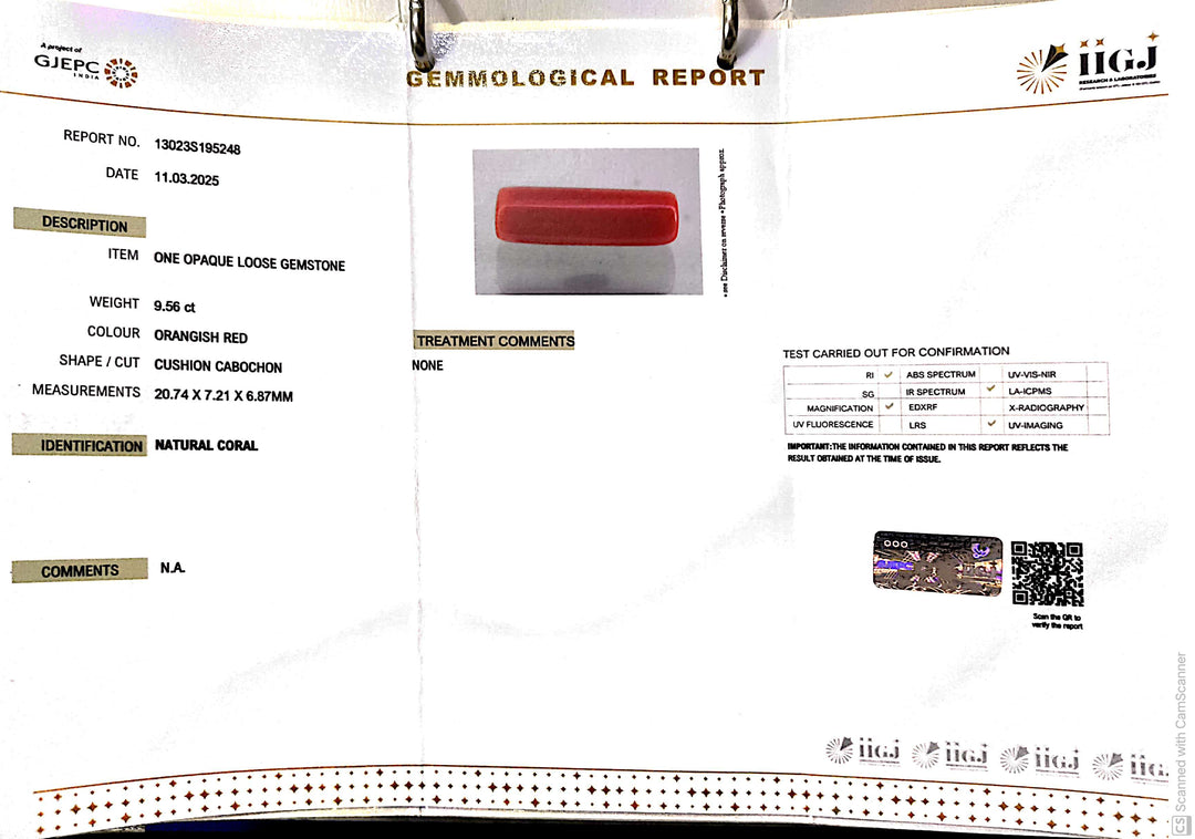 9.56/CT Natural Red Coral With Govt. Lab Certificate