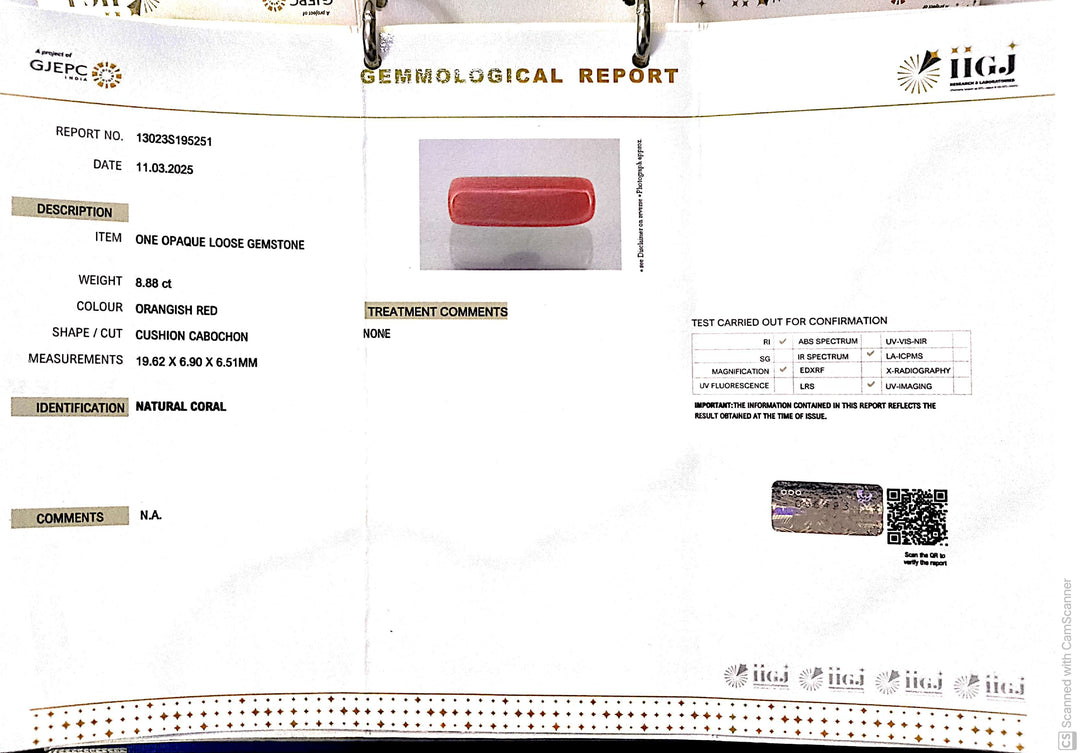 8.88/CT Natural Red Coral With Govt. Lab Certificate
