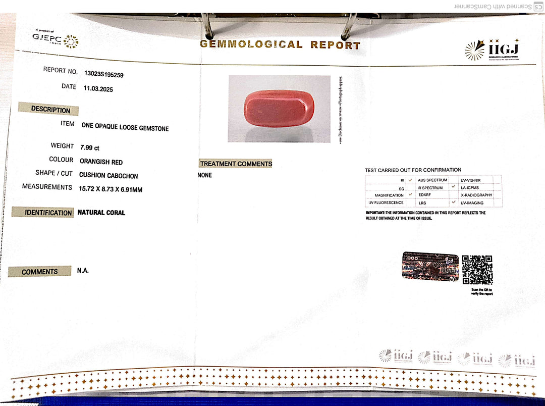 7.99/CT Natural Red Coral With Govt. Lab Certificate