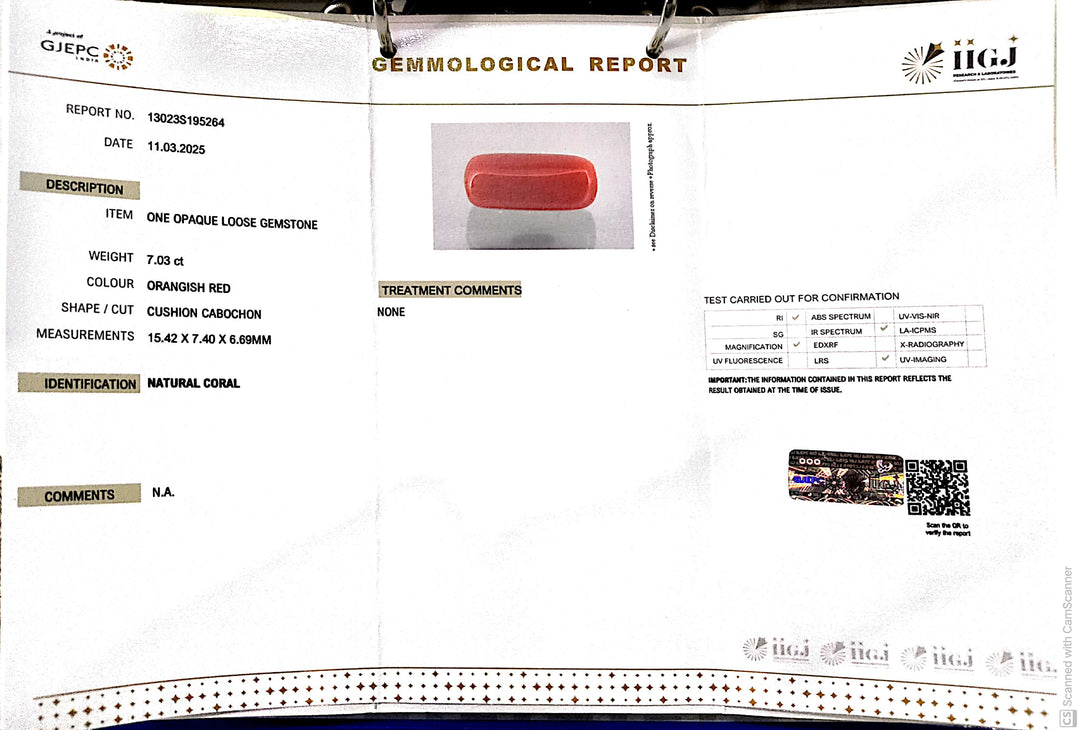7.08/CT Natural Red Coral With Govt. Lab Certificate