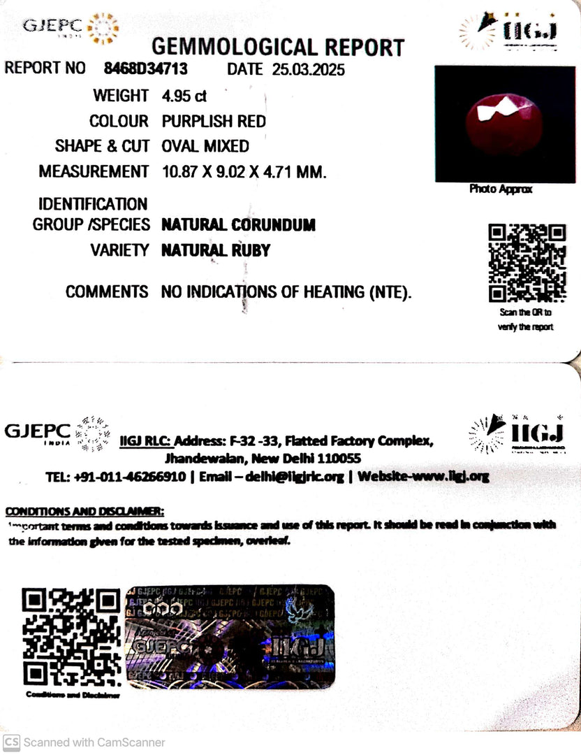 4.95/CT Natural Ruby with Govt. Lab Certificate