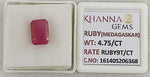 Load image into Gallery viewer, 4.75/CT Natural Ruby Stone with Govt. Lab Certificate-16140S206368